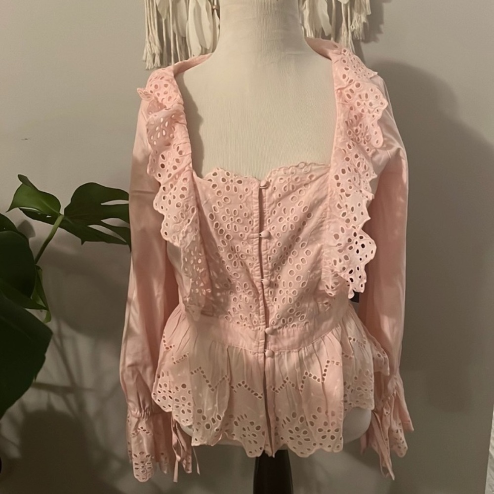 VENUS Light Pink Eyelet Ruffle Blouse